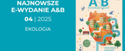Okładka magazynu "Architektura & Biznes" nr 04/2025, temat: Ekologia. Grafika serca z miastem i naturą.