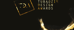 Złote logo "TDA" i napis "TUBĄDZIN DESIGN AWARDS" na czarnym tle. Kontekst: wydarzenie branżowe.