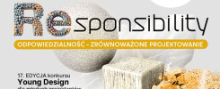Plakat konkursu Young Design 2024. Termin zgłoszeń: 1.02-3.04.2024. Temat: "Responsibility".