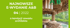 Najnowsze e-wydanie A&B 04 | 2022 o kondycji zawodu architekta. Okładka czasopisma z architekturą z drewna.