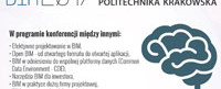 Plakat konferencji Dzień BIM 2017 w Krakowie. Kluczowe obiekty: logo BIM, mózg, tekst. Kontekst: wydarzenie branżowe.