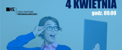 Warsztaty BIM online 4 kwietnia, godz. 09:00. Kobieta z laptopem, logo WSC, Politechnika Świętokrzyska.