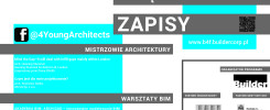 Plakat informuje o Dniu Młodego Architekta 23.10.2017 w Multikinie Złote Tarasy, Warszawa. Wstęp wolny.