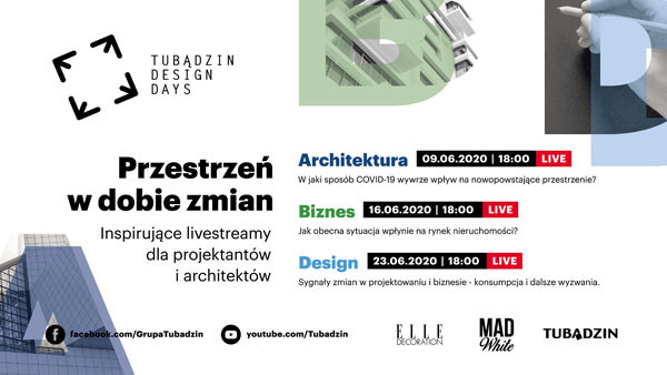 Grafika promuje cykl livestreamów "Przestrzeń w dobie zmian" dla projektantów i architektów.
