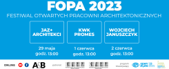 FOPA 2023: Festiwal Otwartych Pracowni Architektonicznych. Wydarzenia: JAZ+ ARCHITEKCI, KWK PROMES, WOJCIECH JANUSZCZYK.