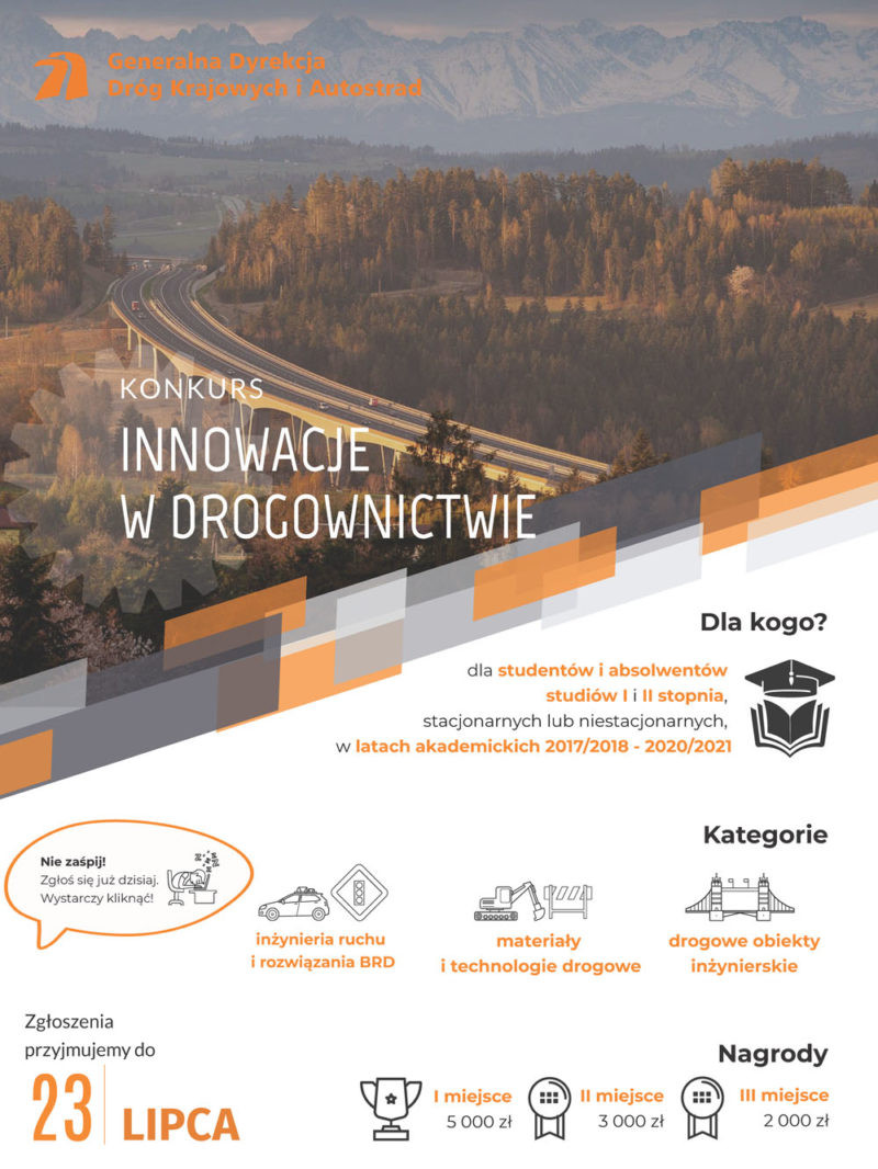 Konkurs "Innowacje w Drogownictwie" dla studentów i absolwentów. Termin zgłoszeń: 23 lipca.
