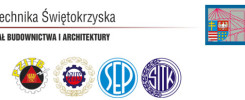 Logotyp Politechniki Świętokrzyskiej, Wydziału Budownictwa i Architektury, oraz pieczęcie organizacji branżowych.
