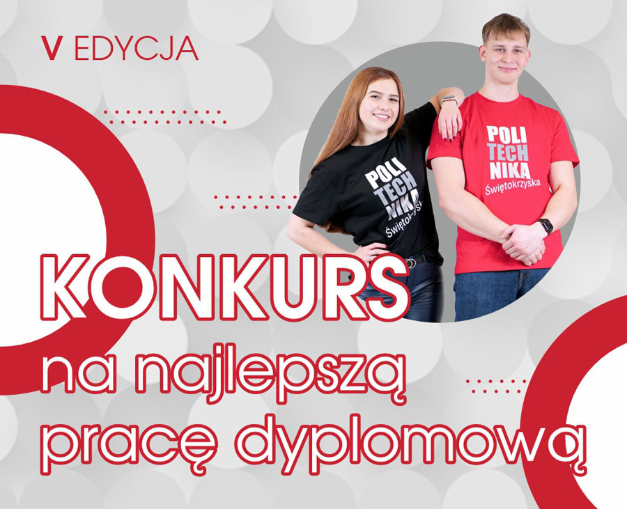 V edycja konkursu na najlepszą pracę dyplomową. Młodzi ludzie w koszulkach z logo Politechniki Świętokrzyskiej.