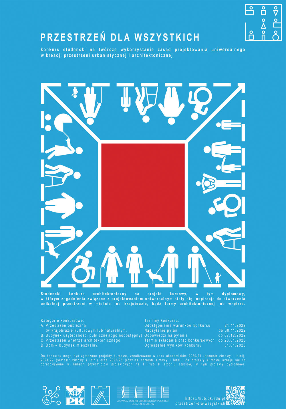 Plakat informuje o konkursie architektonicznym "Przestrzeń dla wszystkich".