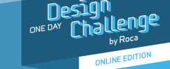 Plakat informuje o konkursie "Design Challenge ONE DAY by Roca" w dniu 8 października 2021. Konkurs jest online.