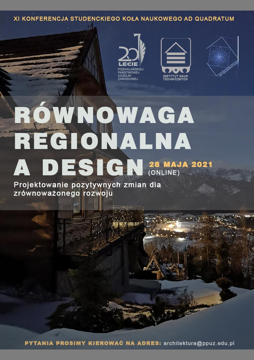 Plakat konferencji "Równowaga Regionalna a Design" z 28.05.2021. Kontekst: wydarzenie online.