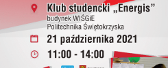 Plakat informuje o XII Akademickich i Młodzieżowych Targach Pracy. Wydarzenie odbędzie się 21 października 2021 r.