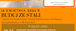 Warsztaty "Buduj ze Stali" odbędą się 16 kwietnia 2024 r. na Politechnice Świętokrzyskiej. Wstęp wolny.