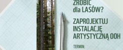 Konkurs "Co Ty Możesz Zrobić dla Lasów?". Kluczowe obiekty: ołówek, cyrkiel, las. Kontekst: promocja konkursu WWF.