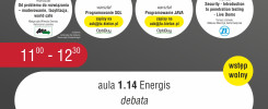 Plakat informuje o Dniu Radości Studenckiej, Targach Pracy i Praktyk w budynku Energis 13.03.2018.